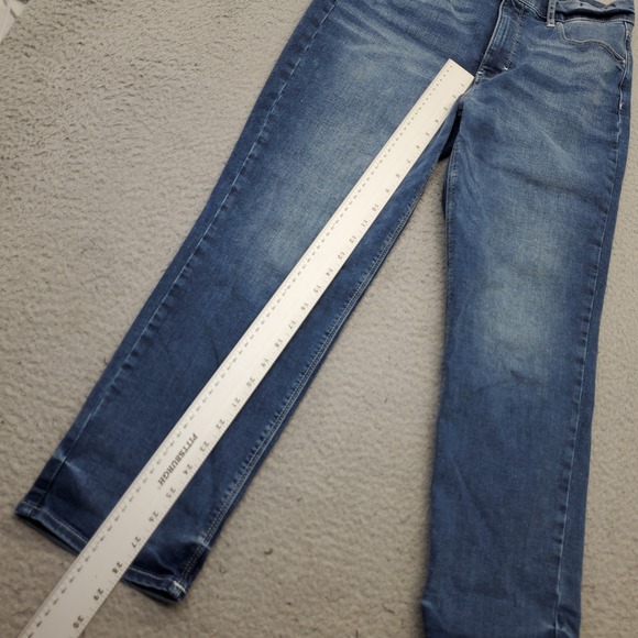 WHBM Jeans Womens 10 Blue Denim Whiskered High Waisted Streetwear Straight Leg - Picture 4 of 7